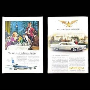 Vintage 1950's PAN AM / Chrysler Imperial Vintage Print Ads Airplane / Auto